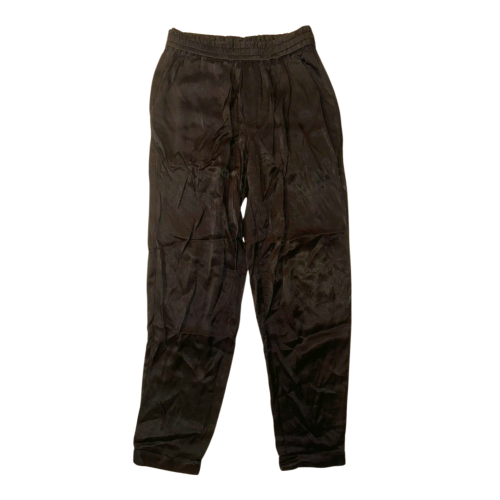 Splendid Black Viscose Pants Silky Sheen Cuffed Tapered Leg + Elastic Waist XS